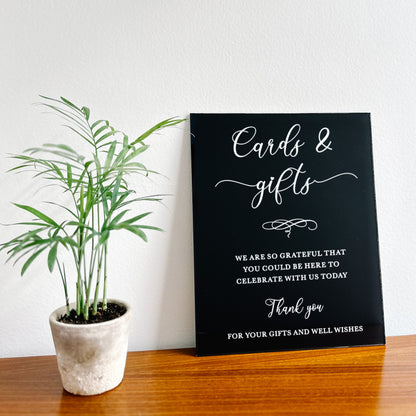 Acrylic Wedding Cards & Gifts Sign - Painted with Elegant Calligraphy Font